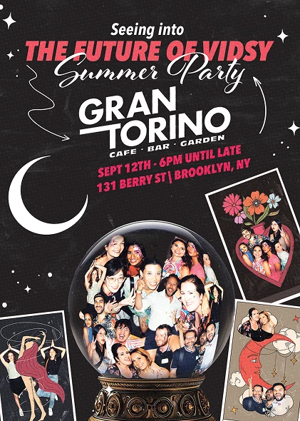 Poster for The Future of Vidsy summer party at Gran Torino in Brooklyn on September 12th